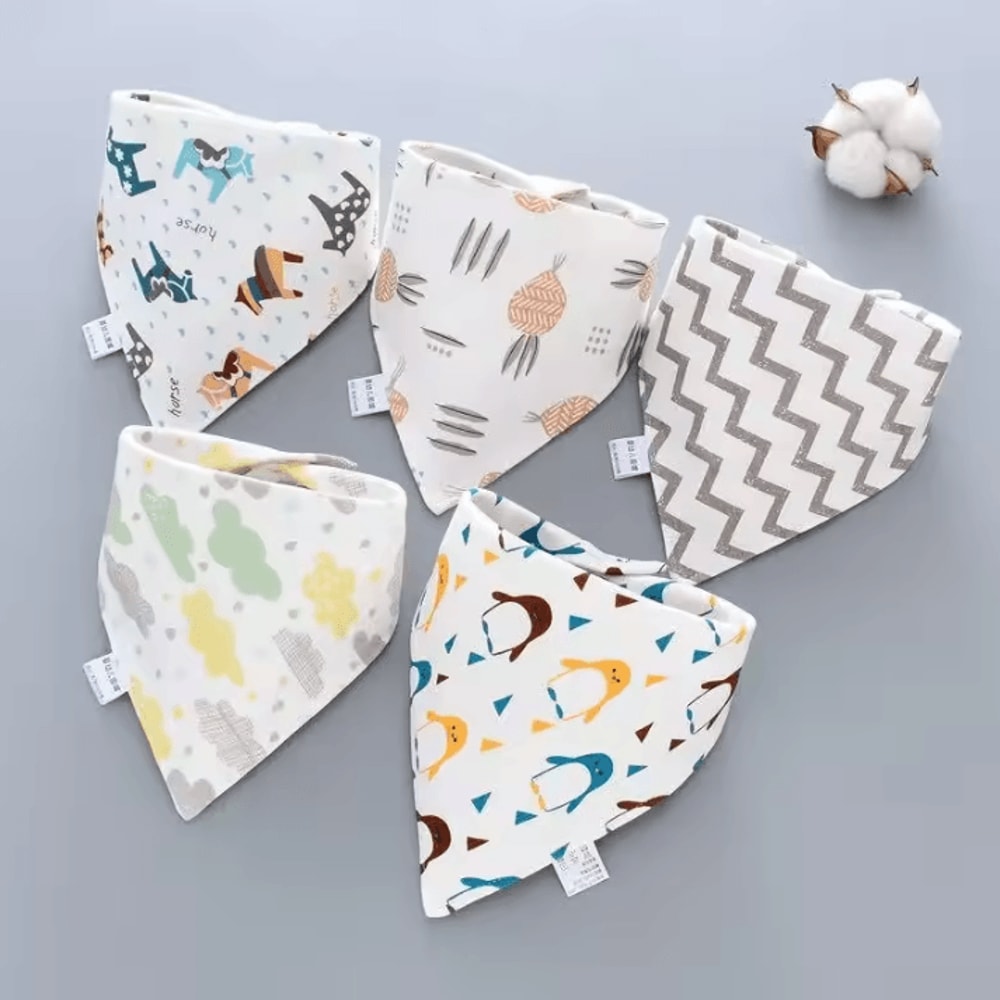 5Piece Waterproof Cotton Baby Bandana Bib Set Soft Absorbent Drool Protection 2