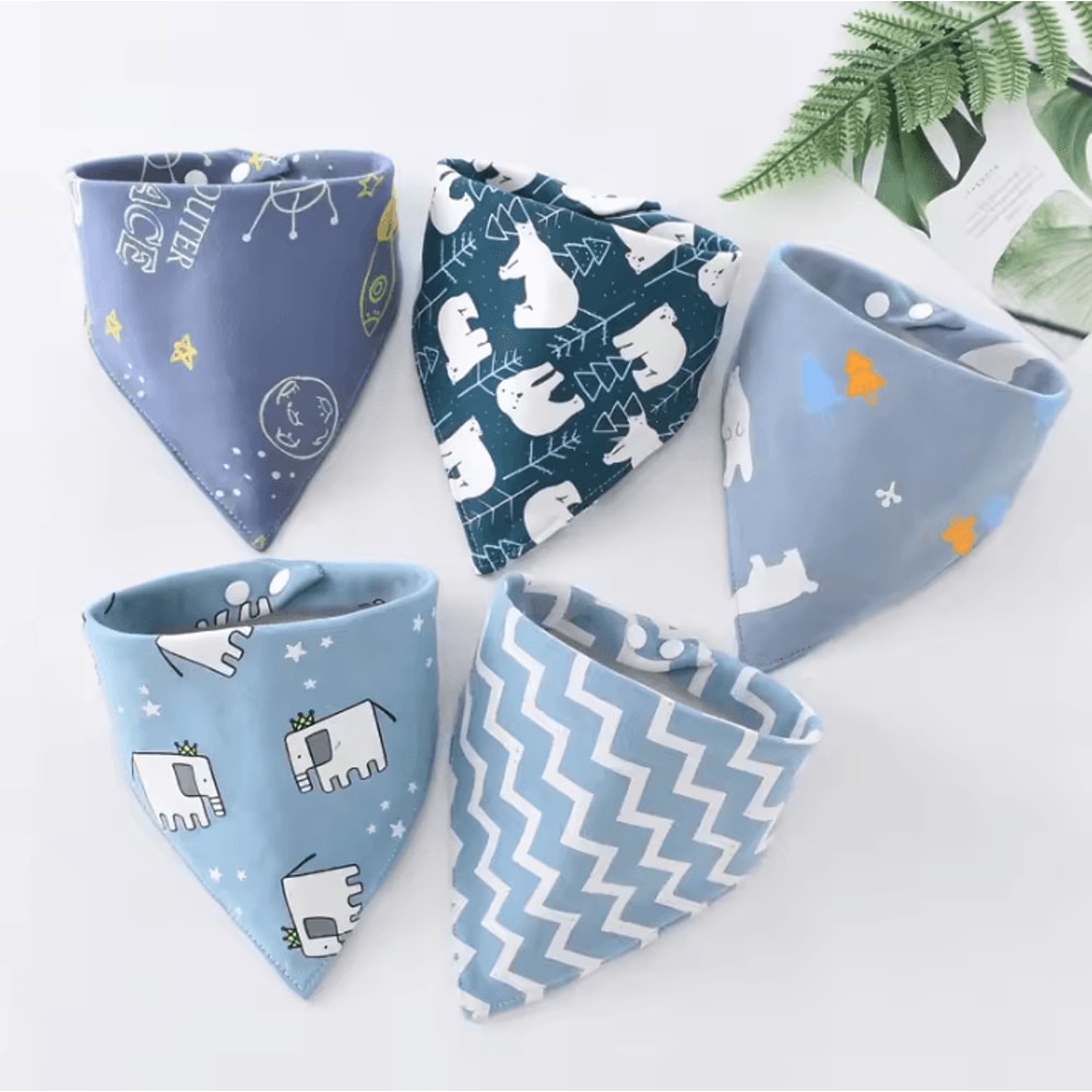 5Piece Waterproof Cotton Baby Bandana Bib Set Soft Absorbent Drool Protection 3