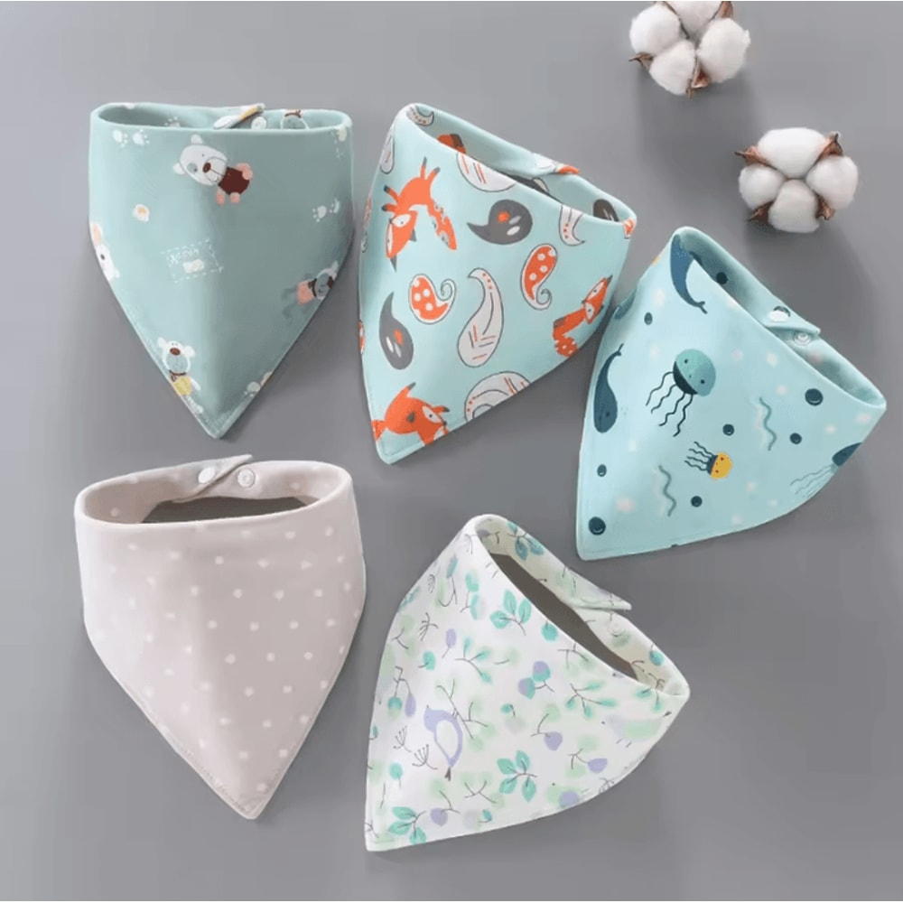 5Piece Waterproof Cotton Baby Bandana Bib Set Soft Absorbent Drool Protection 8