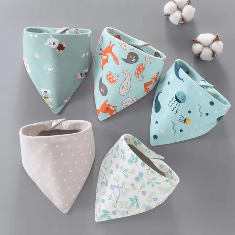 5Piece Waterproof Cotton Baby Bandana Bib Set Soft Absorbent Drool Protection 8