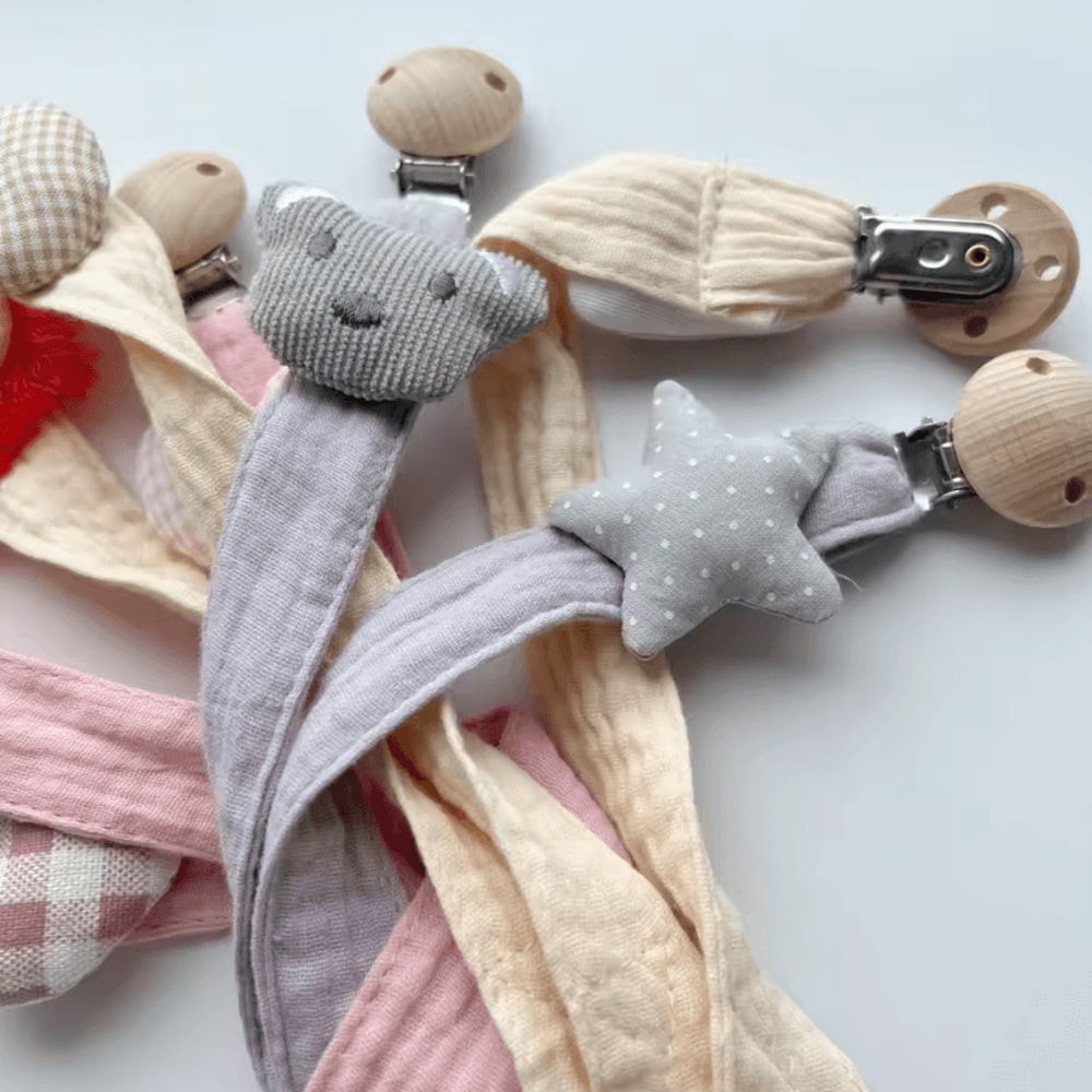 Cute Bear Star Cotton Baby Pacifier Clip Soft EcoFriendly Soother Holder 2