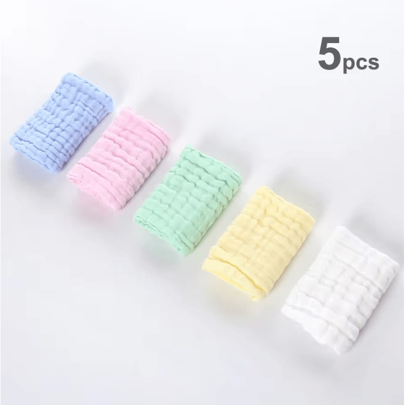 6Layer Muslin Baby Towel Set Ultra Soft Cotton Washcloths Burp Cloths 5pcs 9