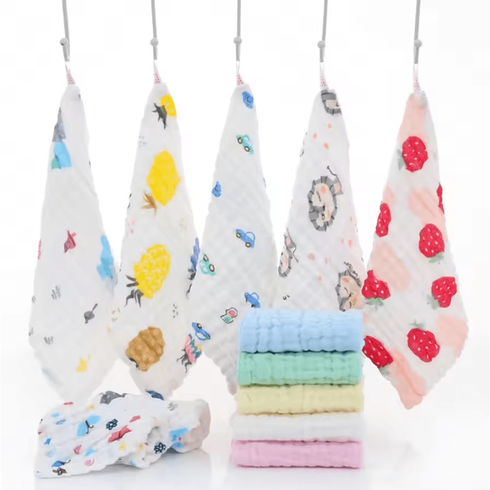 6Layer Muslin Baby Towel Set Ultra Soft Cotton Washcloths Burp Cloths 5pcs 2