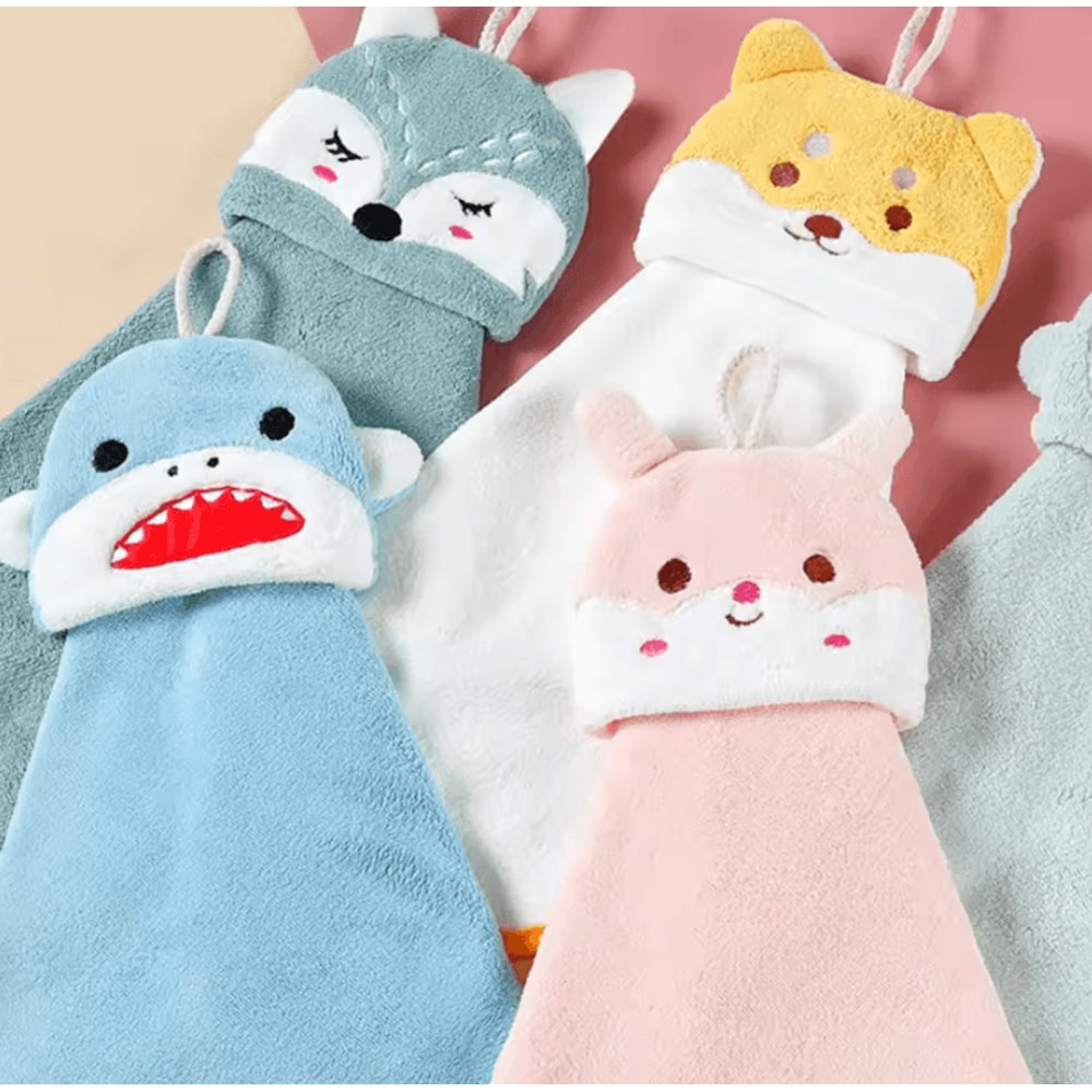 Cute Cartoon Animal Coral Fleece Hand Towel Soft Hanging QuickDry Towel 2