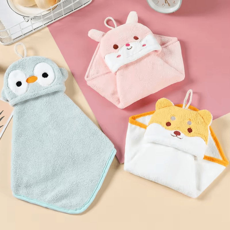 Cute Cartoon Animal Coral Fleece Hand Towel Soft Hanging QuickDry Towel 3