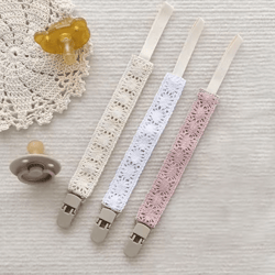 elegant lace pacifier clip chain for secure & stylish baby essentials