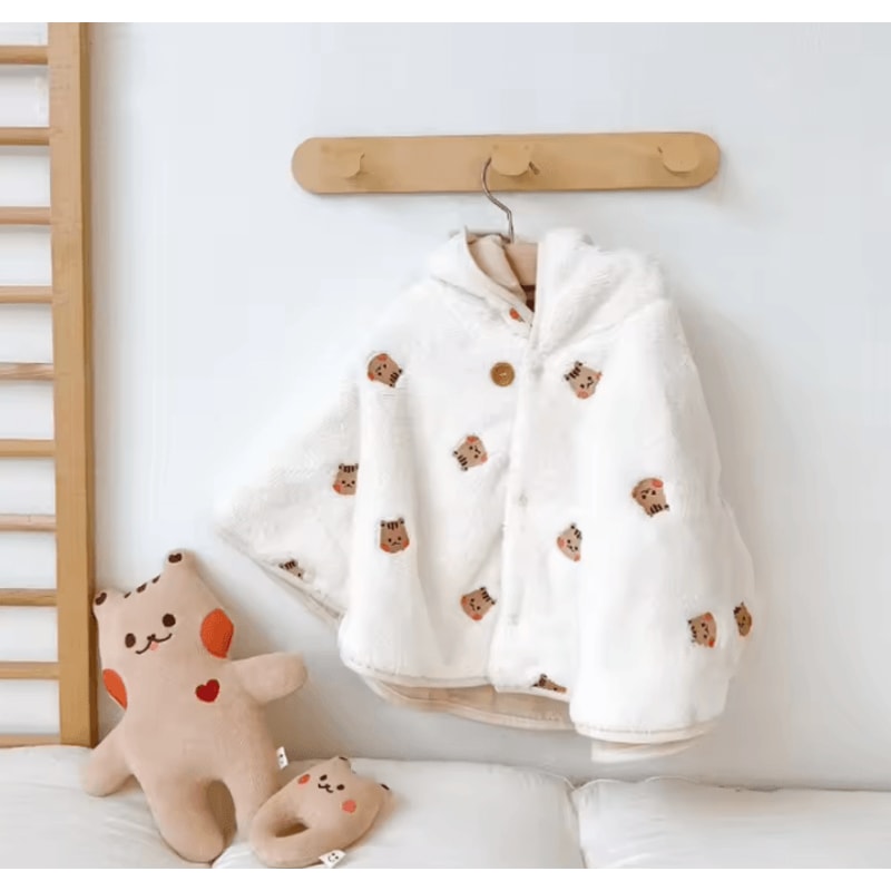 Cozy Coral Velvet Baby Hooded Cloak For Warm Stylish Winter Comfort 4
