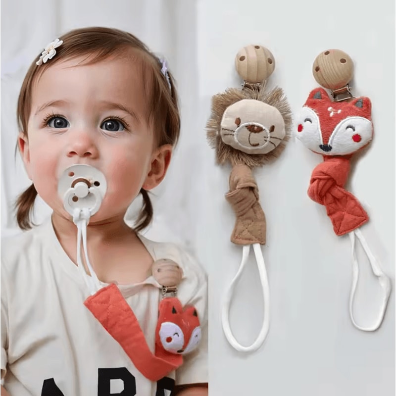 Cute Wooden Cartoon Baby Pacifier Clip Chain For Secure Natural Comfort 0