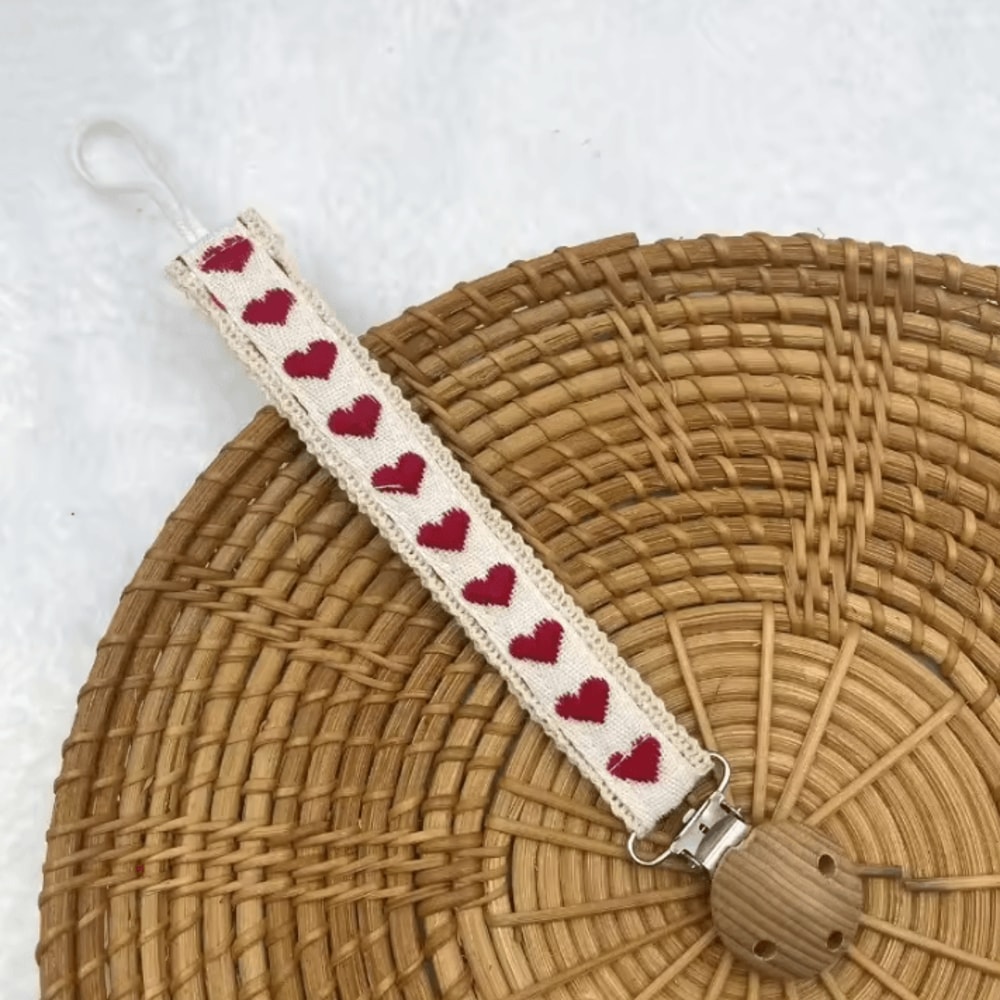 Wooden Flower Baby Pacifier Clip Chain With Embroidered Design 3