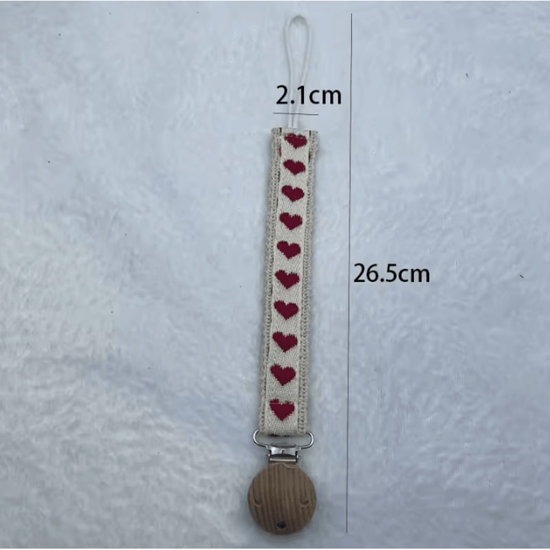 Wooden Flower Baby Pacifier Clip Chain With Embroidered Design 5