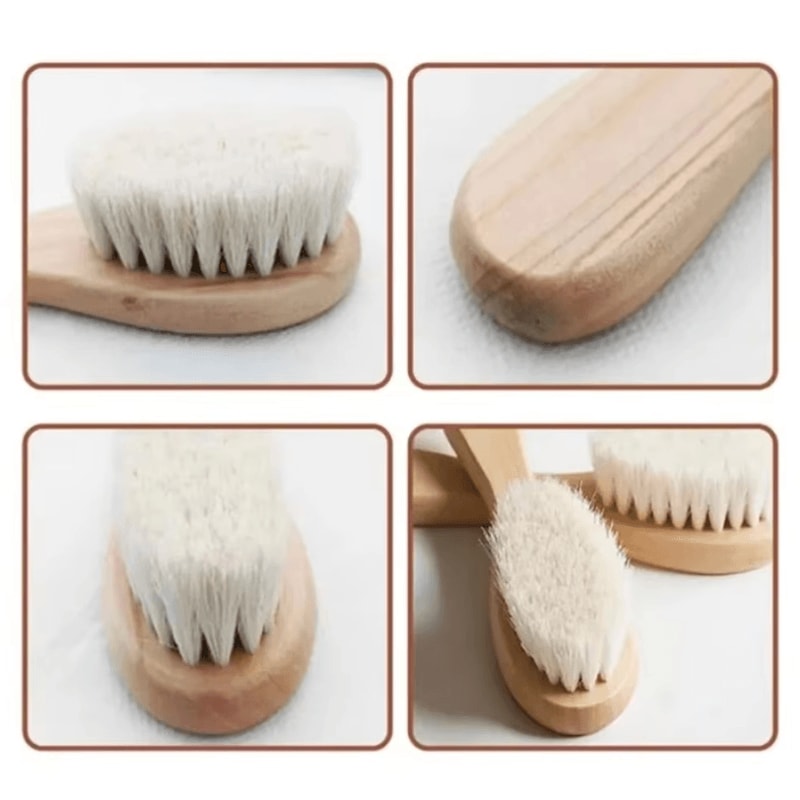 2PCS Natural Wooden Baby Hair Brush Comb Set With Soft Wool Bristles 4