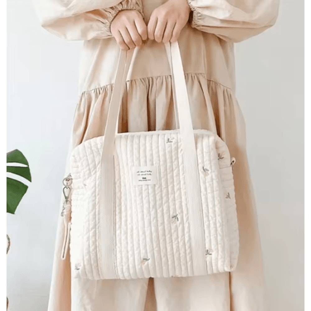 KoreanStyle Quilted Diaper Bag With Elegant Embroidery Large Storage 8