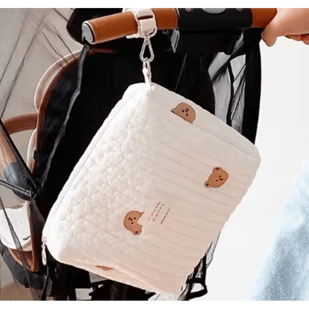 KoreanStyle Quilted Diaper Bag With Elegant Embroidery Large Storage 3