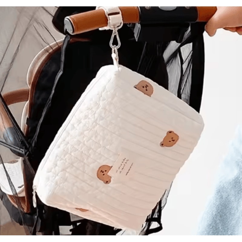 KoreanStyle Quilted Diaper Bag With Elegant Embroidery Large Storage 3