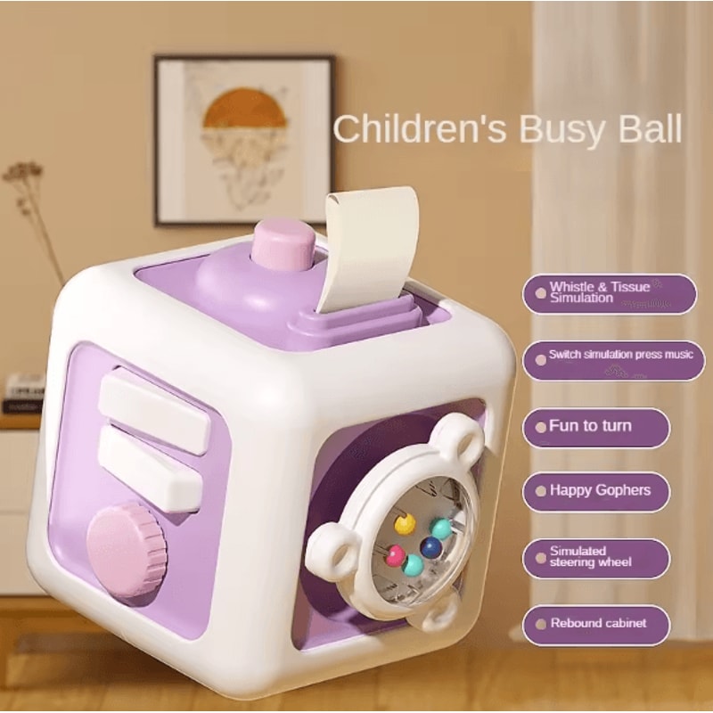 6in1 Montessori Busy Board Cube For Sensory Learning Skill Development 9