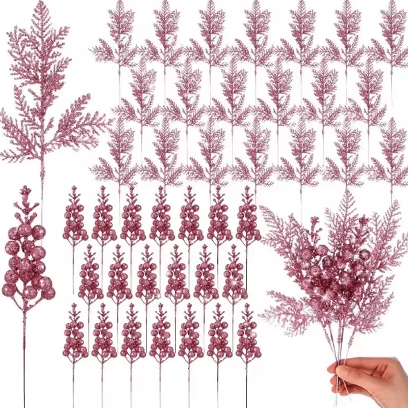 10PCS Glitter Christmas Berry Stems For Festive DIY Decor Arrangements 6