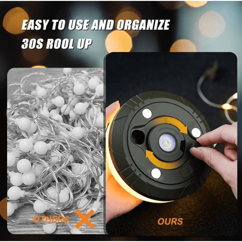 4in1 LED Camping String Lights With Retractable Reel USB Recharge 2