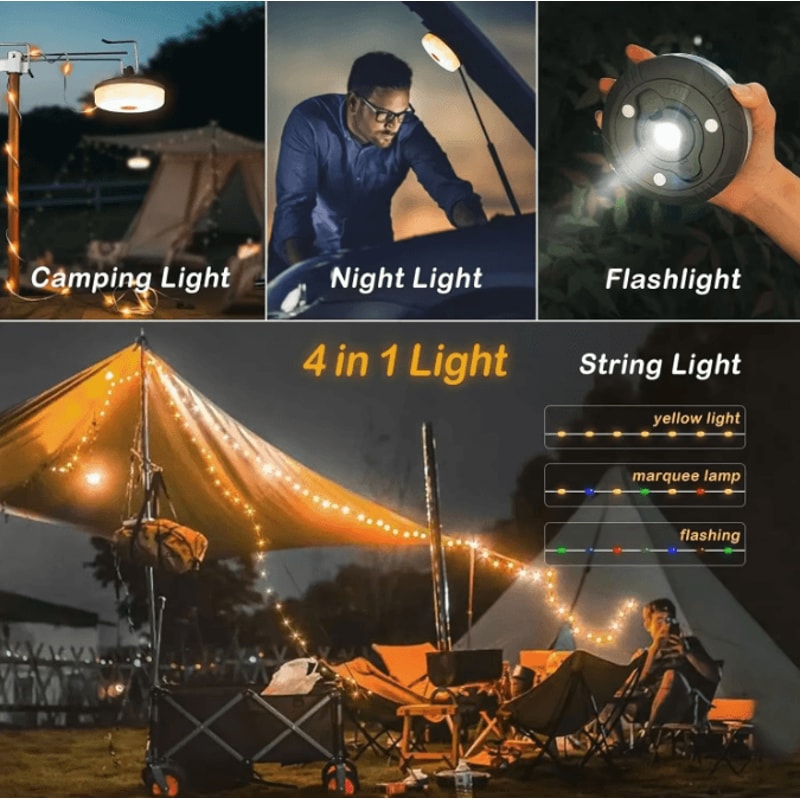 4in1 LED Camping String Lights With Retractable Reel USB Recharge 3