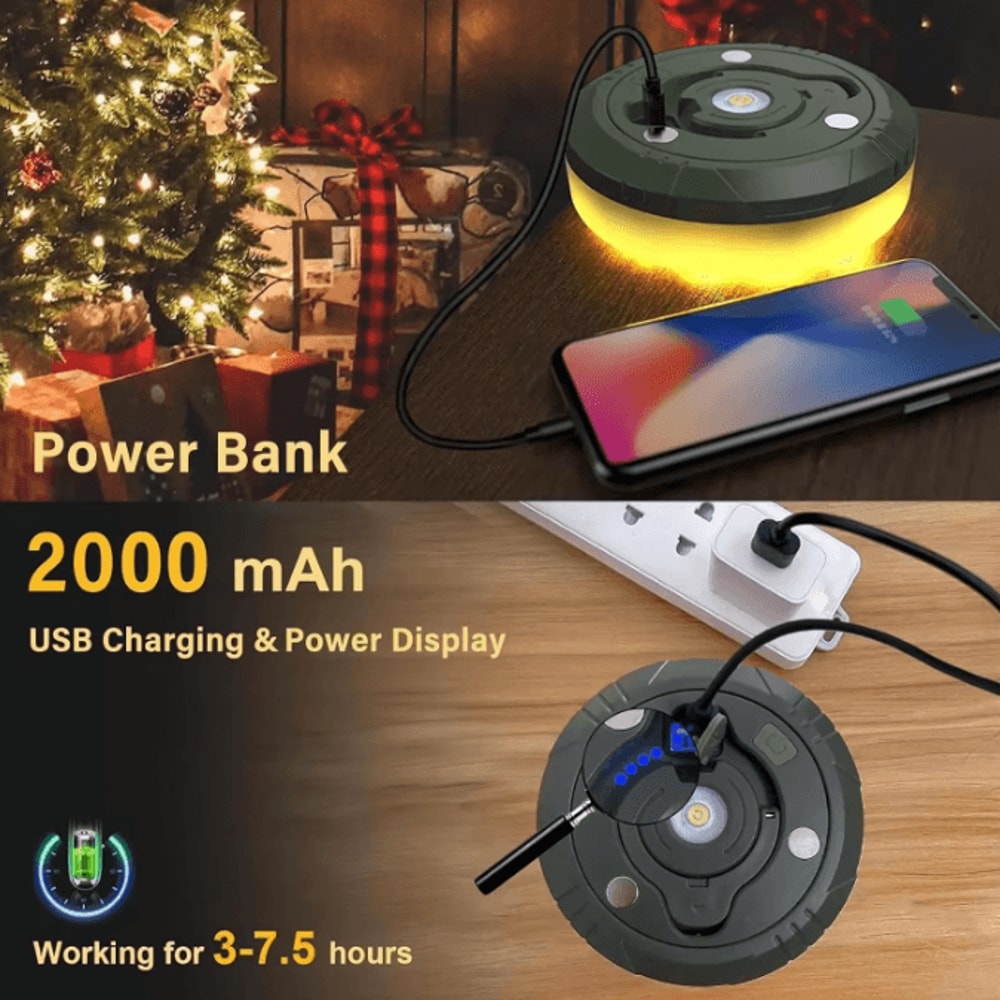 4in1 LED Camping String Lights With Retractable Reel USB Recharge 5