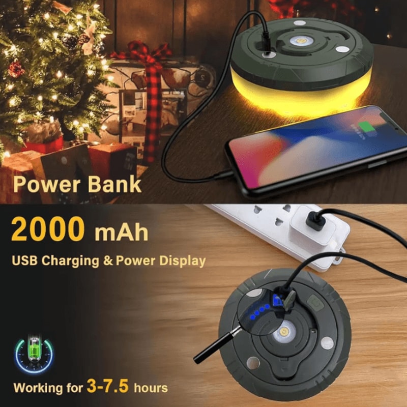 4in1 LED Camping String Lights With Retractable Reel USB Recharge 5