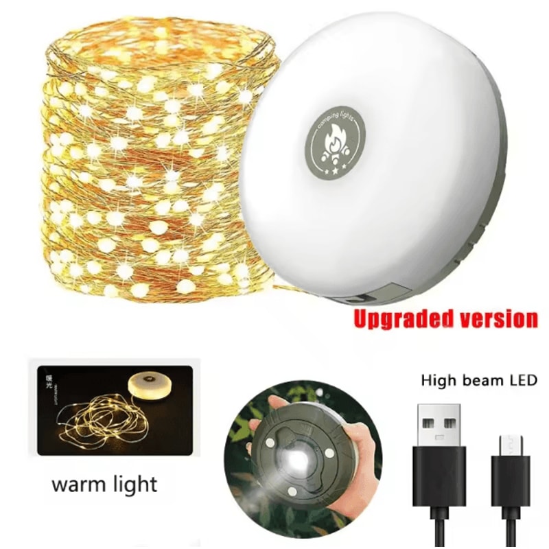4in1 LED Camping String Lights With Retractable Reel USB Recharge 6