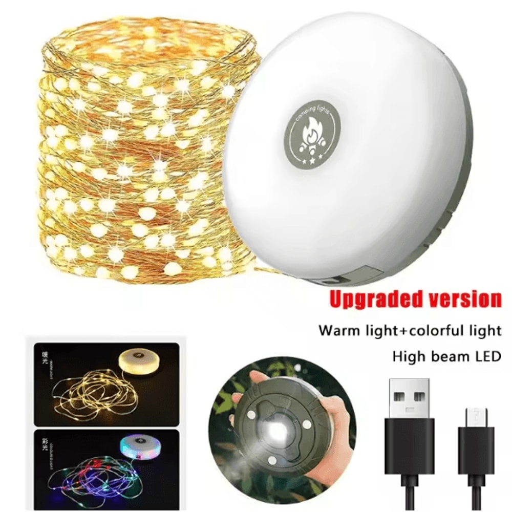 4in1 LED Camping String Lights With Retractable Reel USB Recharge 7