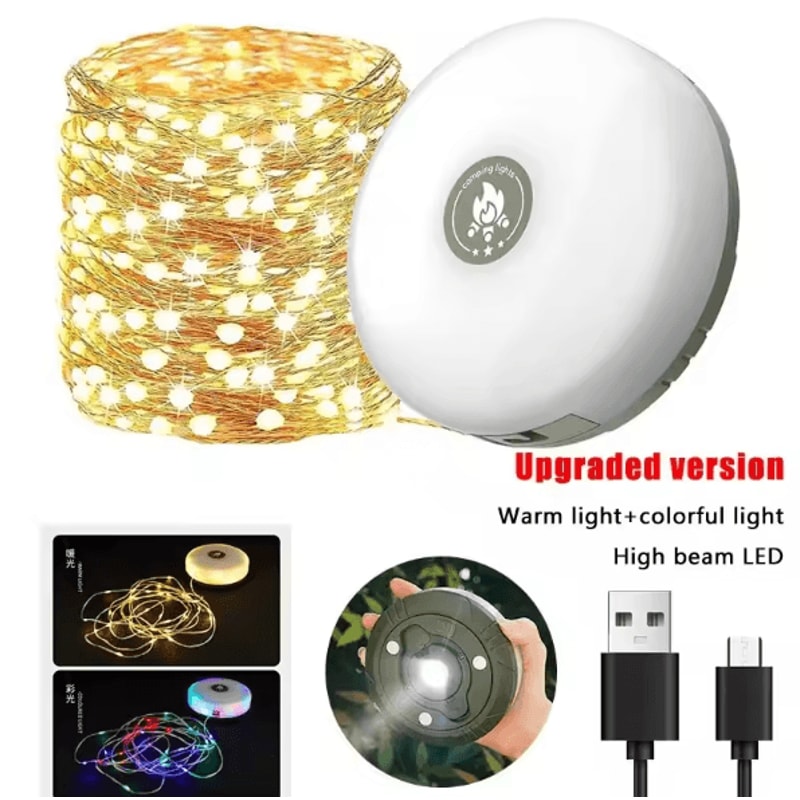 4in1 LED Camping String Lights With Retractable Reel USB Recharge 7