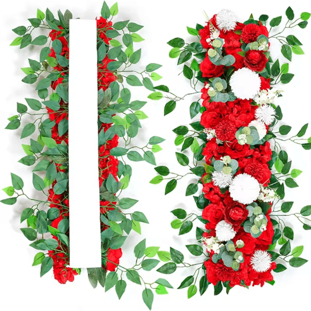 Luxury White Rose Pampas Grass Flower Row For Elegant Wedding Decor 1