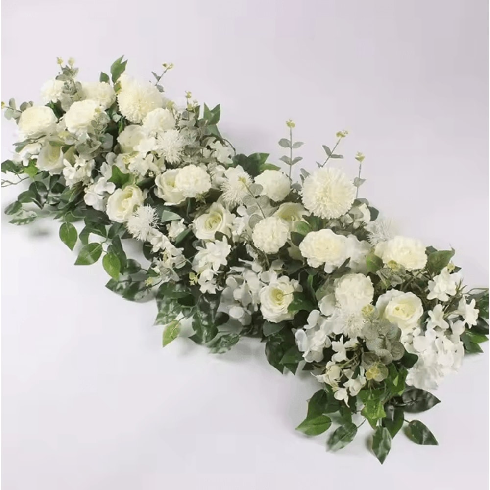 Luxury White Rose Pampas Grass Flower Row For Elegant Wedding Decor 5