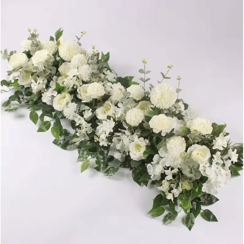 Luxury White Rose Pampas Grass Flower Row For Elegant Wedding Decor 5
