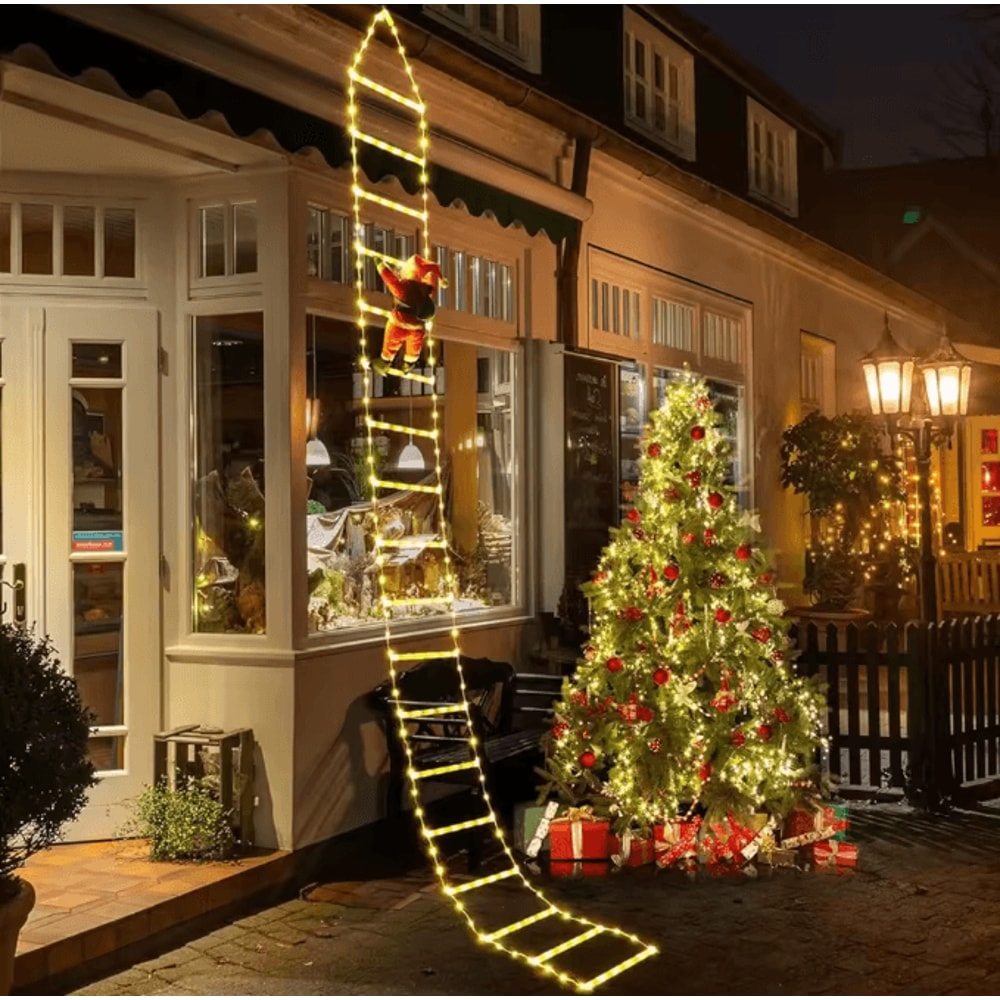 3M Climbing Santa Ladder Decoration With LED Lights For Festive Displays 0