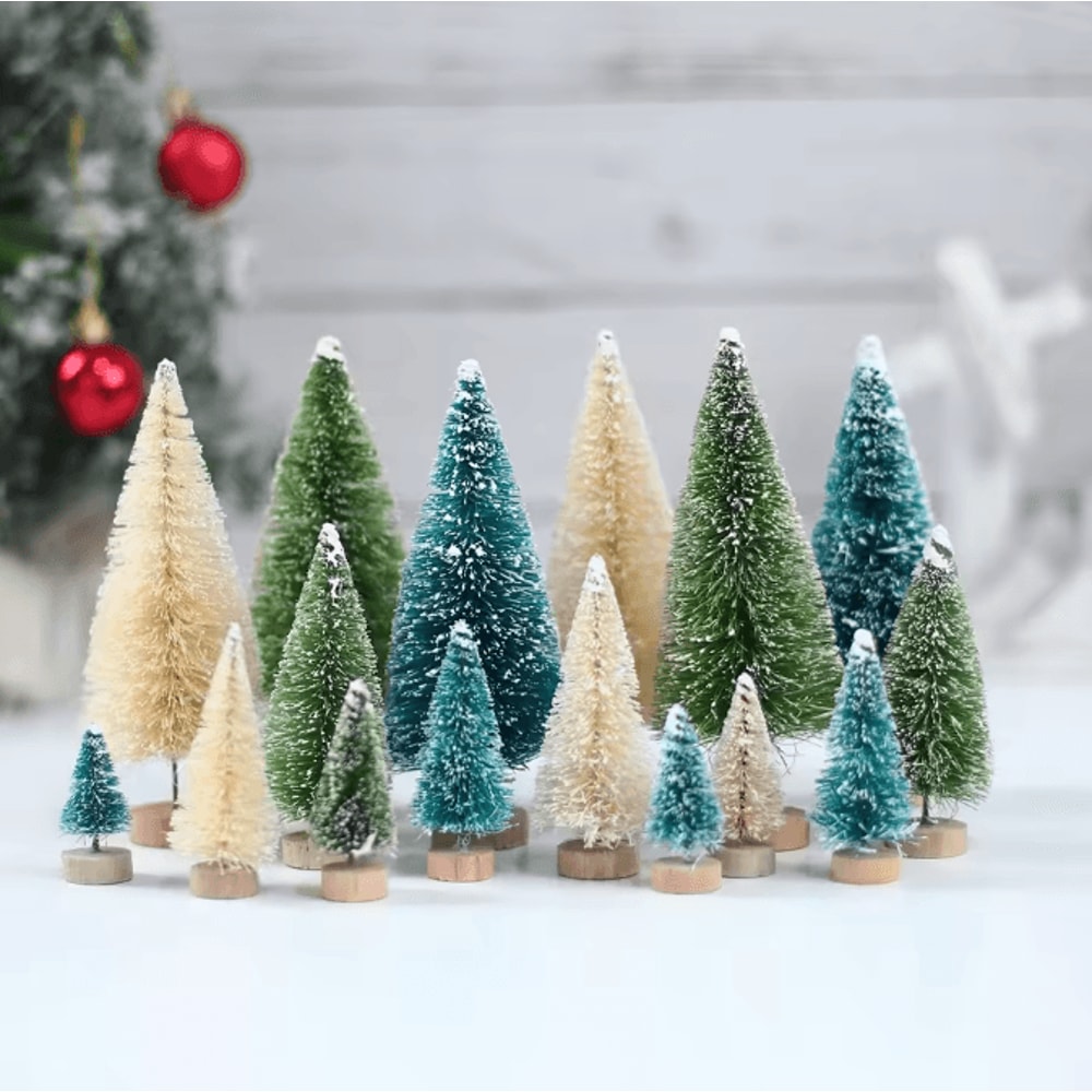 Mini Sisal Christmas Tree Tabletop Decor With Wooden Base 2