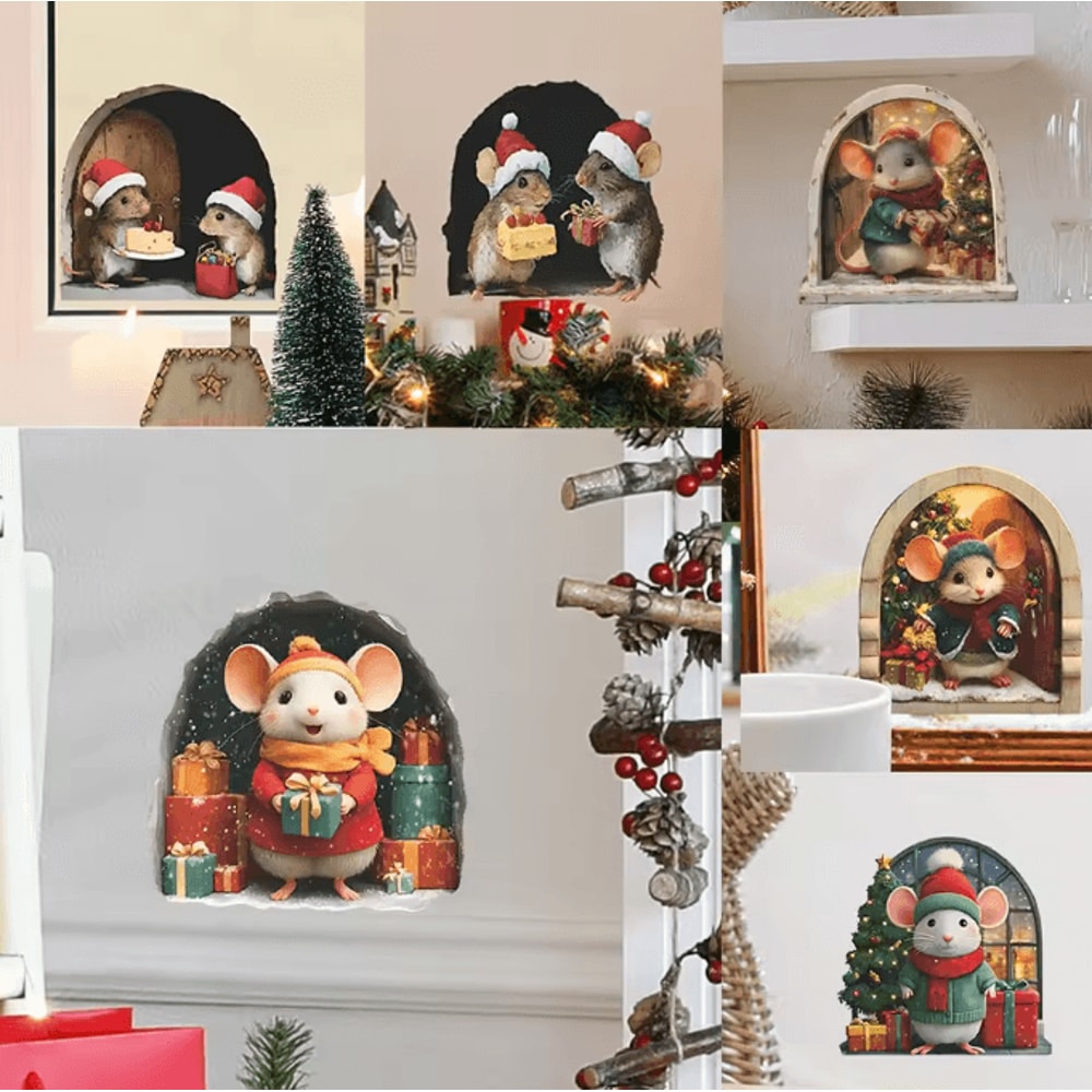Cute Christmas Mouse Wall Stickers For Festive Home Decor 0