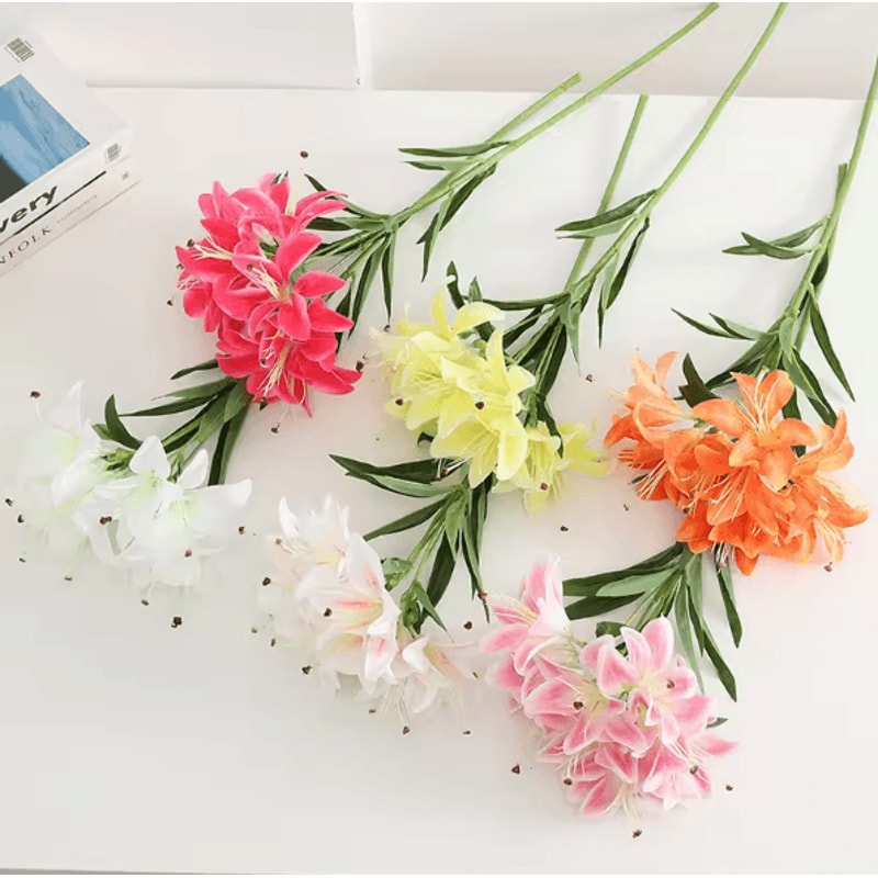 Lifelike Faux Lily Arrangement With Realistic Stems For Elegant Decor 1