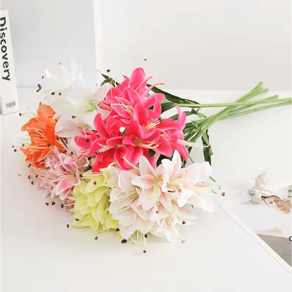 Lifelike Faux Lily Arrangement With Realistic Stems For Elegant Decor 2