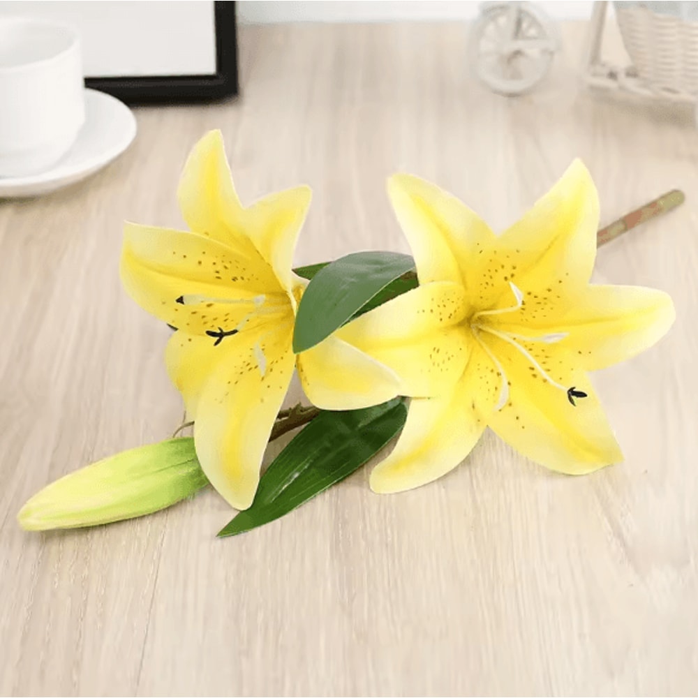 Lifelike Faux Lily Arrangement With Realistic Stems For Elegant Decor 3