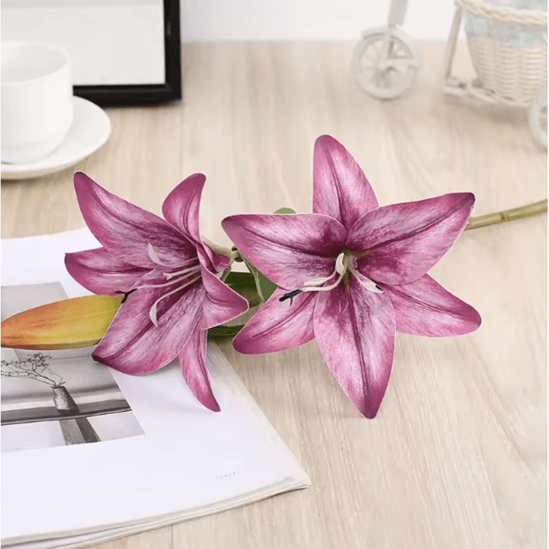 Lifelike Faux Lily Arrangement With Realistic Stems For Elegant Decor 5