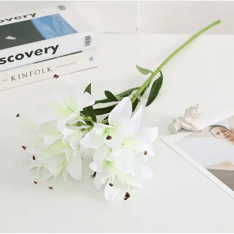 Lifelike Faux Lily Arrangement With Realistic Stems For Elegant Decor 7