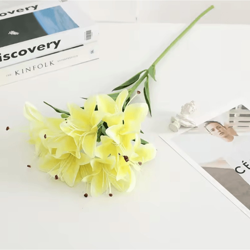 Lifelike Faux Lily Arrangement With Realistic Stems For Elegant Decor 10