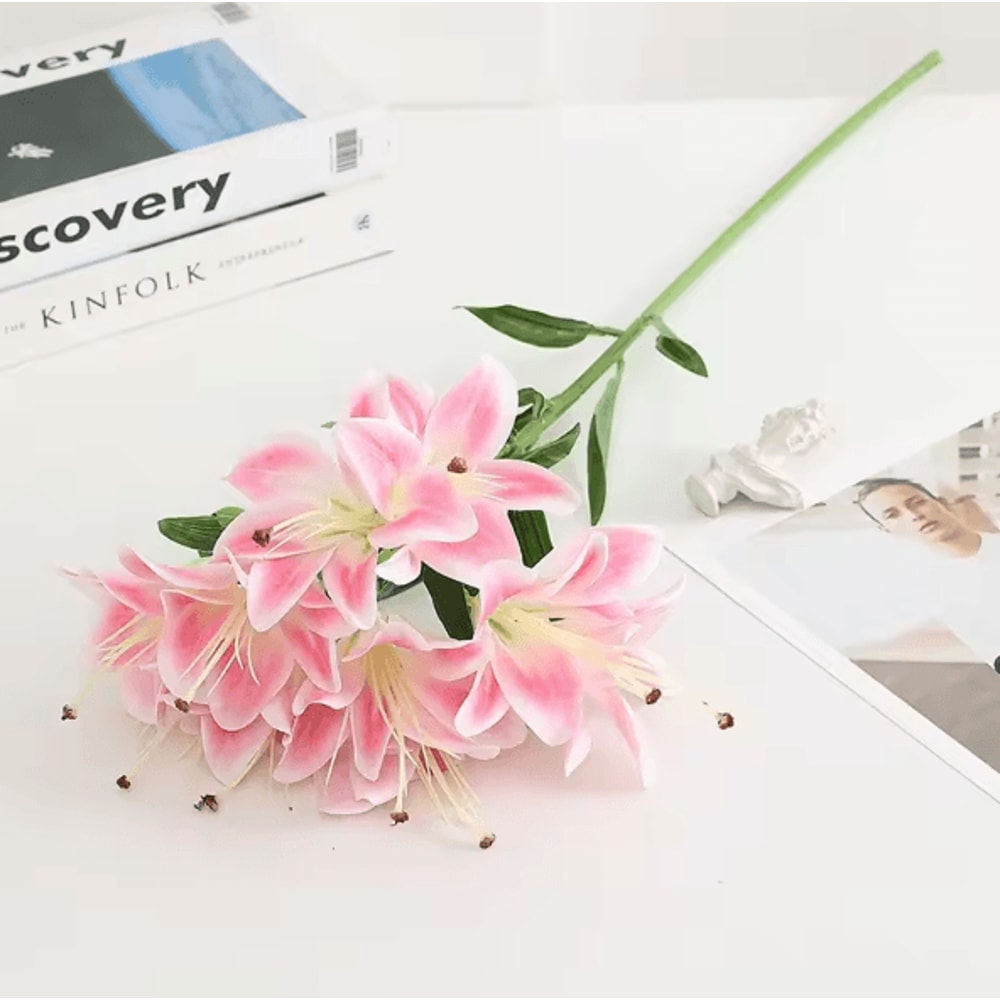 Lifelike Faux Lily Arrangement With Realistic Stems For Elegant Decor 11