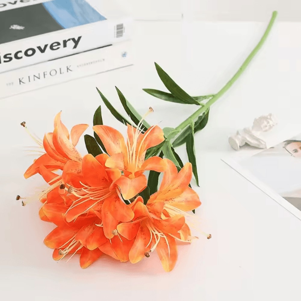 Lifelike Faux Lily Arrangement With Realistic Stems For Elegant Decor 12