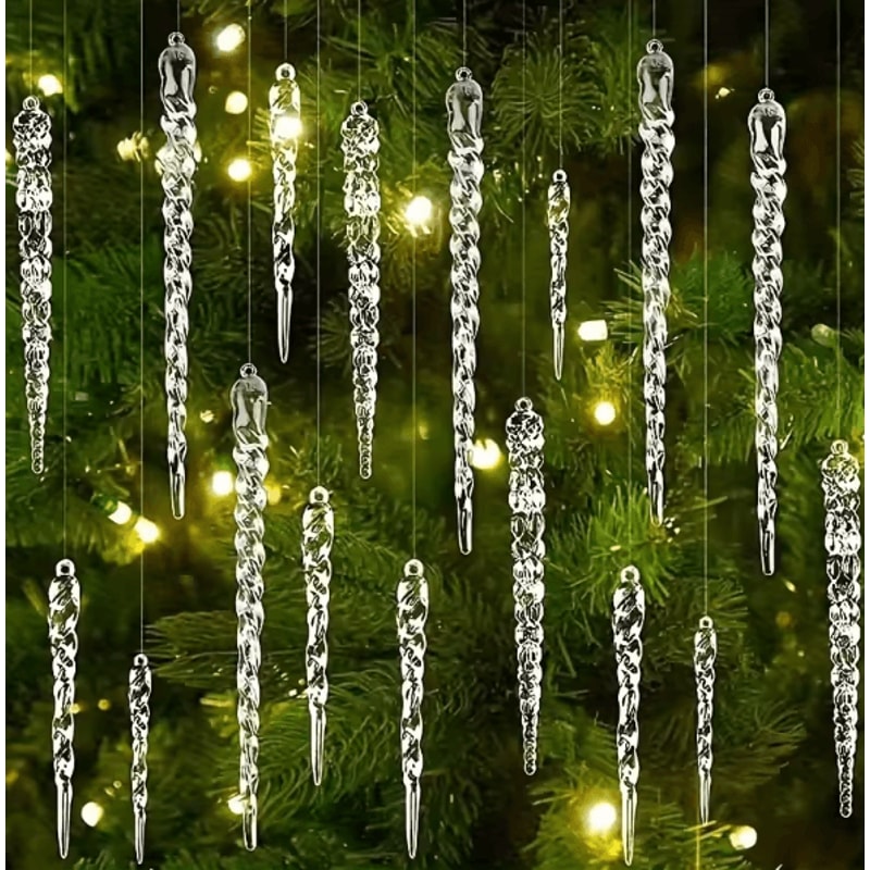 Crystal Clear Icicle Ornaments Set For Elegant Christmas Tree Decor 0