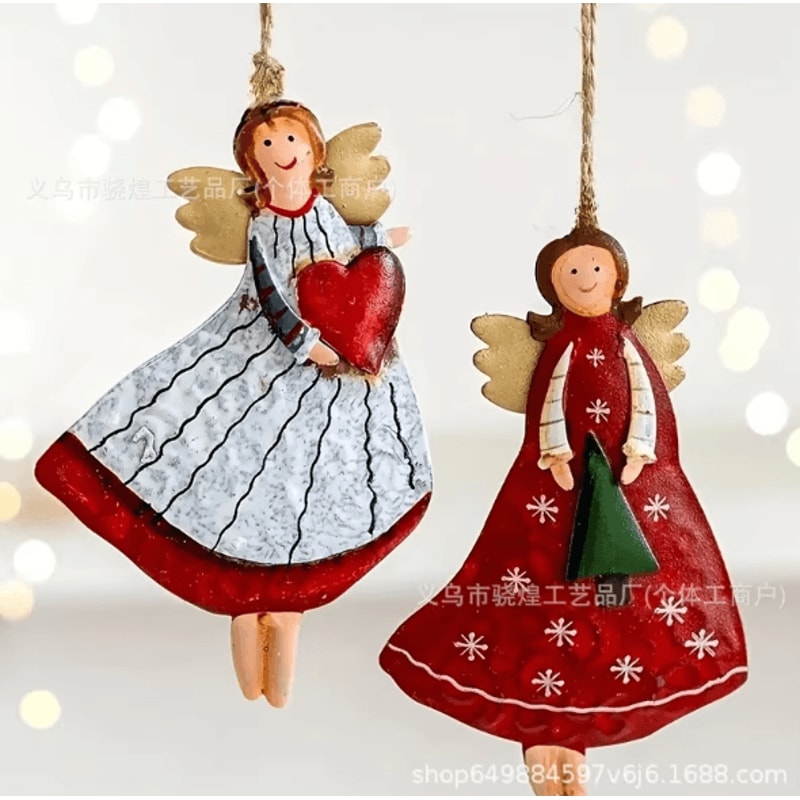 Vintage Wooden Angel Hanging Ornaments Set For Classic Christmas Decor 1