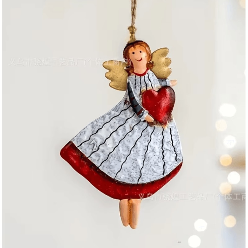 Vintage Wooden Angel Hanging Ornaments Set For Classic Christmas Decor 3
