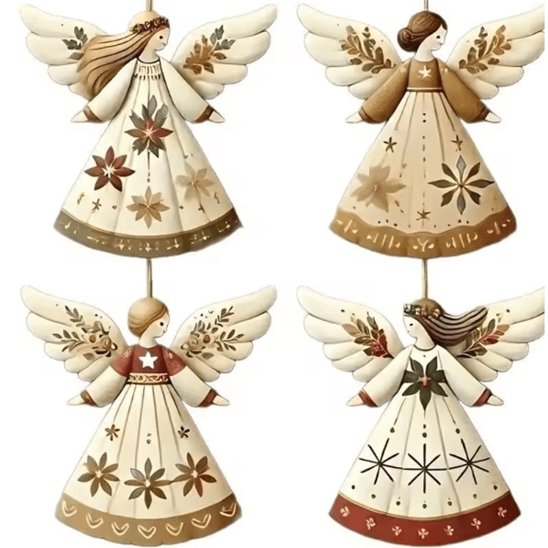 Vintage Wooden Angel Hanging Ornaments Set For Classic Christmas Decor 5