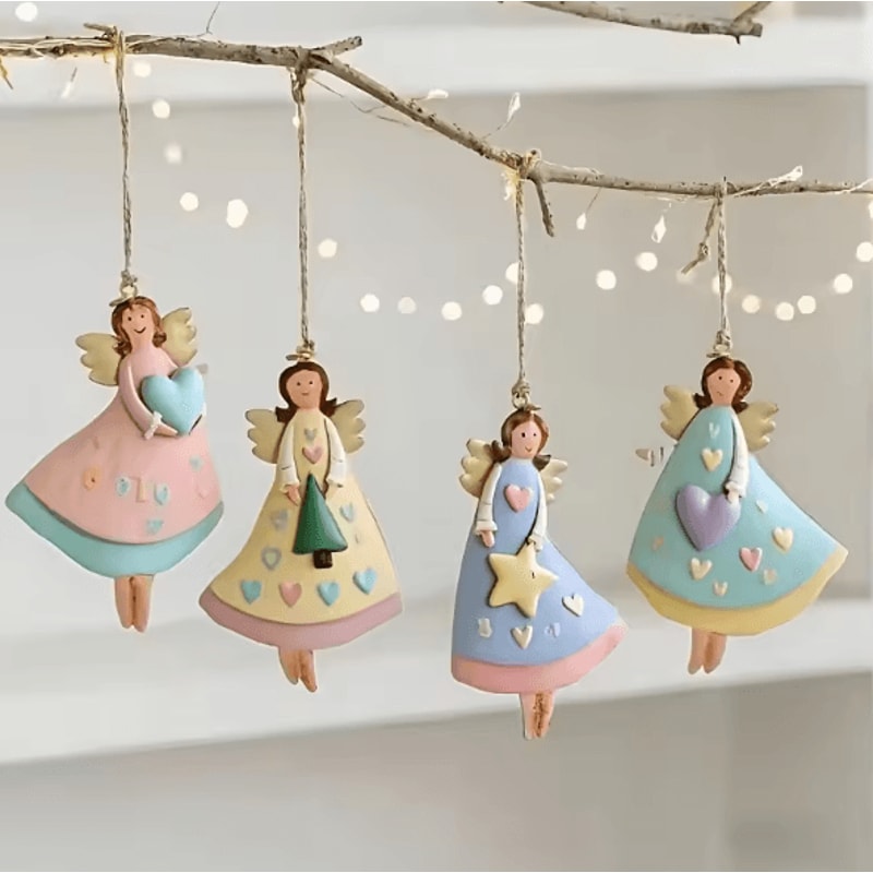 Vintage Wooden Angel Hanging Ornaments Set For Classic Christmas Decor 7