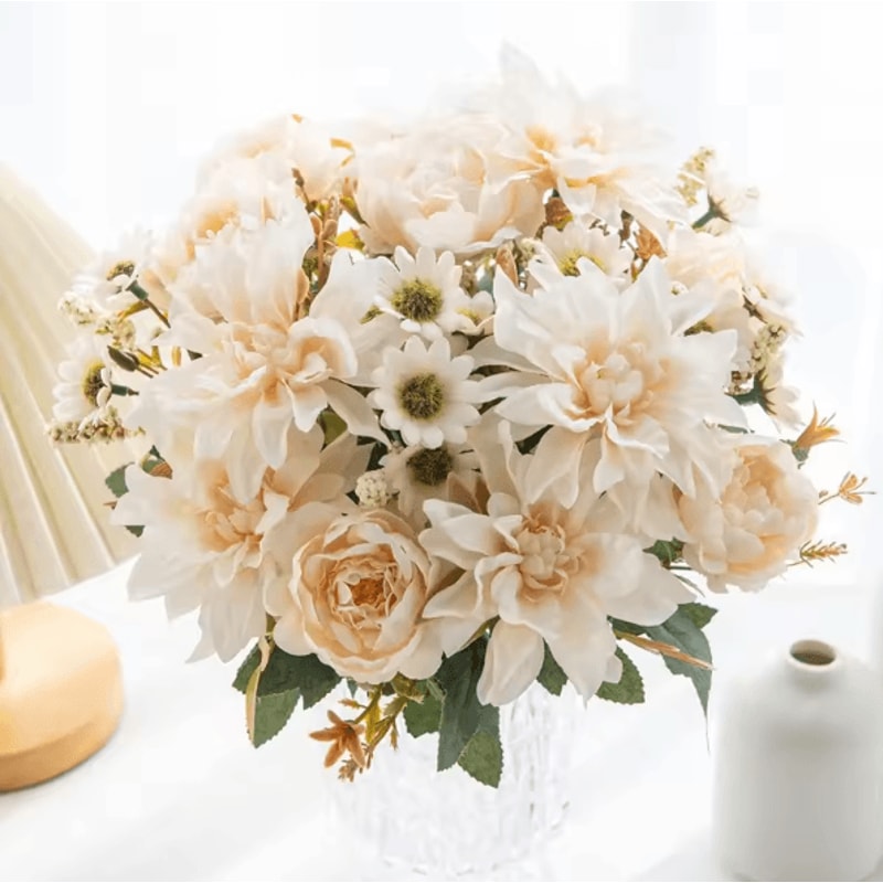 Lifelike Silk Dahlia Rose Daisy Bouquet For Home Event Decor 1