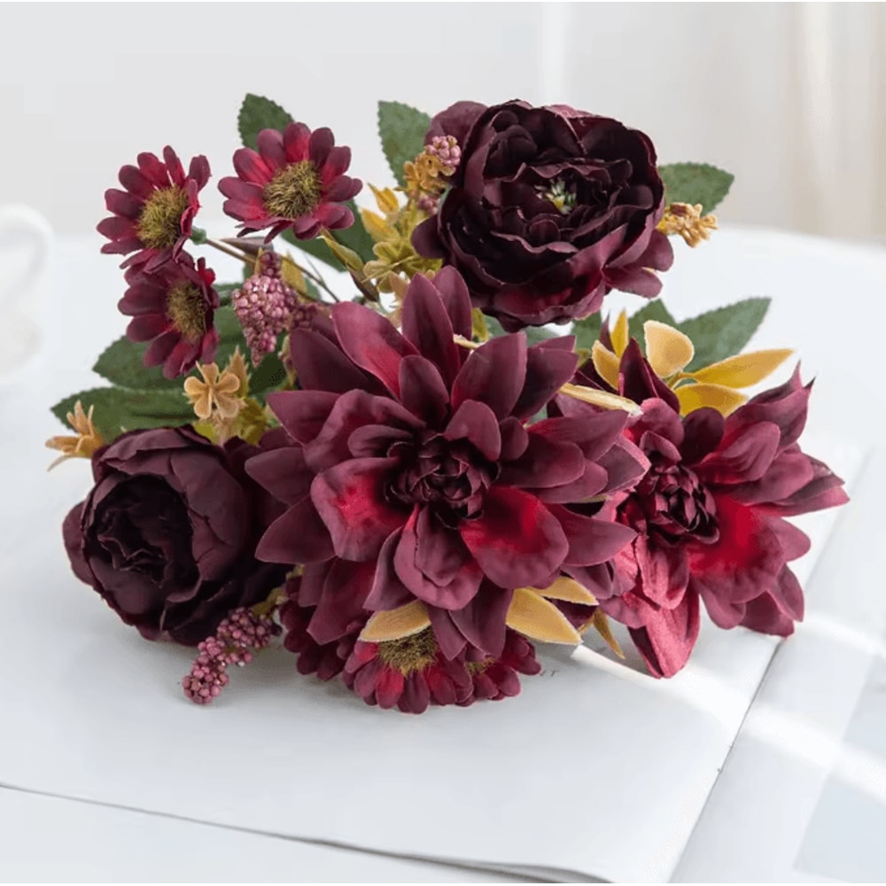 Lifelike Silk Dahlia Rose Daisy Bouquet For Home Event Decor 5