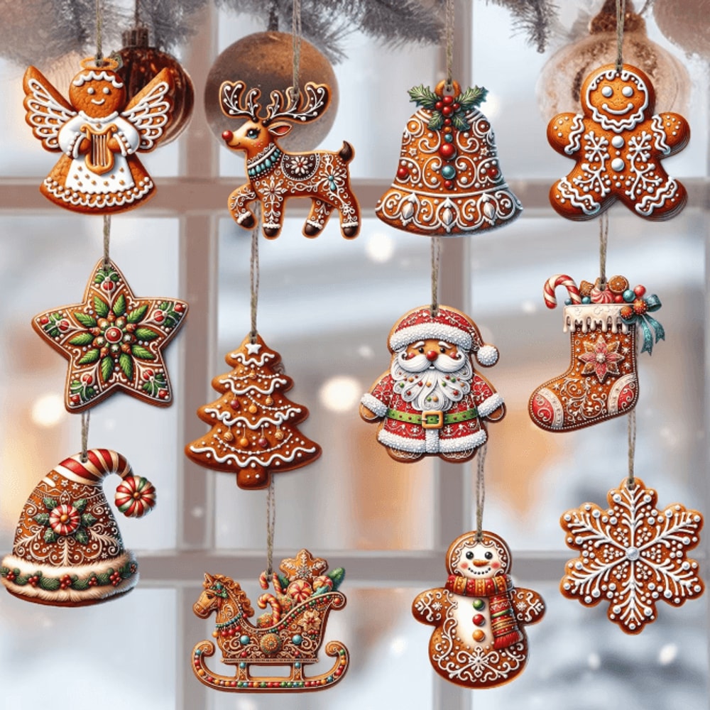 12Piece Wooden Gingerbread Man Christmas Ornaments Set 1