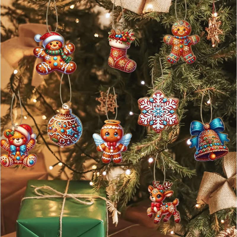 12Piece Wooden Gingerbread Man Christmas Ornaments Set 3
